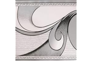 Dundee Deco BD3222 Tapeten-Bordüre, abstrakt, graue Schnörkel, Tapetenbordüre Retro-Design, Rolle 10 m x 10 cm, selbstklebend