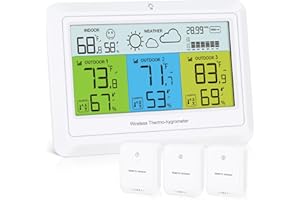 Ankilo Weather Stations with Outdoor Sensor Wireless Indoor Outdoor Thermometer Hygrometer with 3 Sensors, Digital Thermometer Humidity with Color Display, Backlight, Weather Forecast