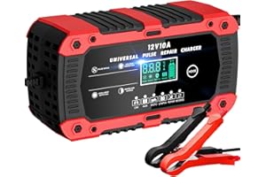 LACITENY Autobatterie Ladegerät 10A Batterieladegerät 12V Intelligentes Ladegerät Autobatterie LCD Display mit Temperaturkompensation mit Rekonditionierungsmodus LiFePO4 KFZ Ladegerät Auto Und Motorrad