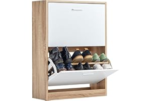 CASABEL Meuble de Rangement a Chaussure 12 Paires - Armoire Etagere Grande Capacité pour Entree, Couloir - L60xP24xH80 cm - Blanc Bois Clair