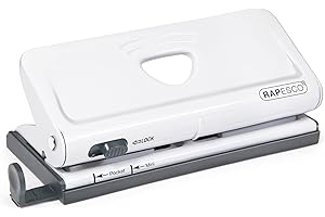 Rapesco 1321 Adjustable 6-Hole Organiser/Diary Punch, 10 Sheet Capacity, White