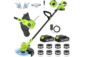 VOERJIA Cordless Grass Trimmer 21V, 30cm Cutting Diameter Garden Strimmer with 2 Batteries & Charger, Auto Line Feed, 8 Spool