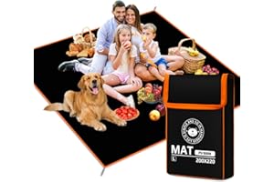 RUVVDR Couverture Pique Nique ImperméAble Tapis de Plage，LéGer Tapis Pique Nique Couverture de Camping pour Plage, Picnic, Parc,Voyage,Pliable (Noir, 200 X 200 CM)