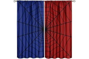 SHElifestyle Super Hero Spider Web Window Curtains for Kids, Black Spiderweb Window Treatments Kids Red Blue Curtain Drapes for Boys Girls Baby Toddler Children Bedroom Playroom W42xL54in (Decor)