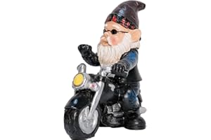 TARGETONE Statuetta a forma di gnomo motociclista da giardino, statua da giardino, impermeabile, protezione solare, decorazione per il giardino, per la terrazza e per il balcone, 13,3 cm x 13 cm