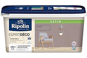 RIPOLIN - Peinture Intérieure Multi-Supports – Murs, Boiseries & Radiateurs – Ultra-Couvrante – Lessivable – Application Facile – Ecolabel - Satin - 2,5L - Taupe