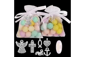 GEBETTER 30Pcs Sachet Organza 30Pcs Pendentif Baptême Pochette Dragée Cadeau Invité Décoration pour Communion Confirmation Baby Shower Naissance Anniversaire Enfant avec Ruban