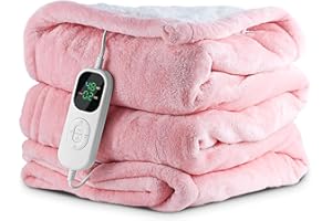‎AISCHENS Aischens Sherpa elektryczny koc grzewczy, flanelowy, 6 stopni ogrzewania, timer 1-10 h, certyfikat ETL, ochrona przed przegrzaniem, można prać w pralce, na łóżko, kanapę, do biura (różowy, 130 x 180