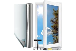 ‎GUTSURGE Gutsurge UV-Schutz Spiegelfolie Fenster Sichtschutz 90x200cm Selbstklebend Sonnenschutzfolie Fenster innen oder außen Fensterfolie Sonnenschutz Rückstandslose Wärmeschutzfolie Silber