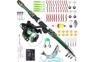 VEGOATY Kit de pêche complet pour enfants de 1,8 m avec moulinet et appât, canne à pêche télescopique en fibre de carbone et moulinet, accessoires de pêche pour enfants de 3 à 10 ans