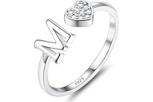 JeweBella Anillos Mujer Plata de Ley 925 con Iniciales A-Z Anillo de Corazón Ajustable Personalizado Anillos de Compromiso Alianzas Boda Anillo de Promesa Anillo Mujer Niña con Caja de Regalo