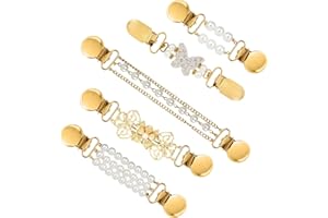 FAMCUCHE Pack of 5 Vintage Cardigan Clips, Metal Pearl Design Clips for Clothes, Antique Chain Dresses Clip, Creative Clasps Brooch Neckline Reducing for Jackets, Shirt Dress, Women, Nickel
