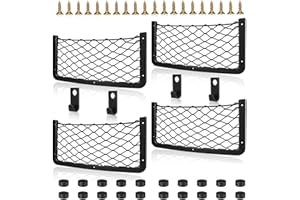 Omtofo 4 pièces Filet Rangement pour Voiture, avec Crochet, Élastique Filet de Rangement de Coffre, 36 x 18cm, Sac Pocket Organizer de Voiture pour Auto, Camping-Cars, Bateaux, Maison