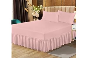 RUGS INN Plain Dyed Frilled Valance Sheet Double Bed Poly Cotton Non Iron Thick Fabric Valance Sheet for Home Decor baby pink -135 X 190 + 25 cm + Frill 40 cm