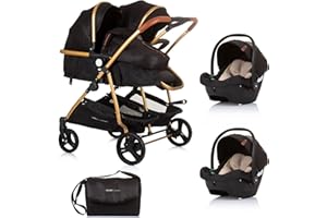 MON MOBILIER DESIGN DUO SMART - Cochecito gemelos o niños juntos, ancho 79 cm, color negro + 2 acogedor negro