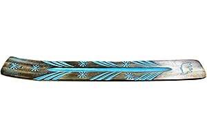 TICHI 2 X Handmade Wooden Brown Incense Stick Holder Burner with Blue Hand Painted Pattern, Great Gift for Any Occasion size 10x1.5 inch