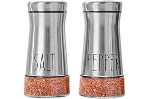 Fyfjur Saliera e Pepiera, 2 Pezzi Saliera Da Tavola In Acciaio Inossidabile con Coperchio e 3 Diversi Fori per Zucchero, Spezie, Sale e Pepe, Argento