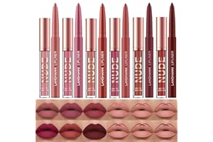 LANGMANNI 6 Matter Lippenstift mit 6 Lipliner Dauerhafter Lipgloss, langlebiger und wasserdichter Non-Stick Cup High Pigmented Samt Lipgloss Kit, Schönheitskosmetik Geschenk für Mädchen (12PCS)