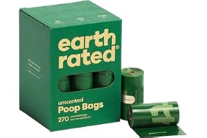 Earth Rated Sacs à crottes pour chiens, sacs étanches et extra épais, recharges en rouleaux, sans parfum, 270 sacs