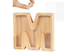 LEcylankEr Spardose Kinder Personalisierte A-Z Alphabet Sparbüchse Holz Spardose Dekoration Kreative groß Sparschwein als Geschenke für Geburtstag, Weihnachten und Thanksgiving (M)