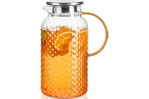 PARACITY Karaffe 1.9 Liter, Wasserkaraffe mit Squama-Design, Glaskaraffe mit Deckel, Design mit Großem Durchmesser Leicht zu Reinigen, für Kalte/Heiße Getränke, Eistee, Saft, Milch, Kaffee
