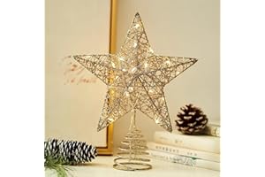 HENGRONGSHEN Estrella para Arbol de Navidad Dorada,Estrella para Copa del Árbol de Navidad con Luz, 25CM Estrellas Superiores De 20 Luces LED, para Interiores y Decoracion Festival Hogar,Fiesta,Salón