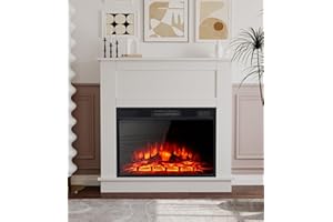 MachenFlame Chimenea Eléctrica Suite 23" y Fuego Efecto Llama Realista con Madera Alrededor, Temporizador con Botón y Mando a Distancia, Ajustable 3 Colores de Llama LED, Blanco.