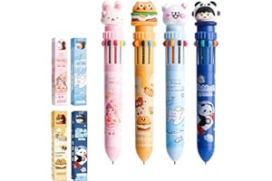 MLLTECH 10 in 1 Retractable Ballpoint Pens, Pack of 4, Multicoloured Pens, Creative Cute Cartoon Pen, Retractable Ballpoint Pen for Office, School Supplies, Students, Children, Gift, Children's Birthday Gift