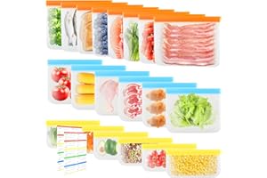 VACHELPER 20 Piezas Bolsas de Almacenamiento Reutilizables Silicona Bolsas Congelacion PEVA 3 Tamaños Bolsa Conservación Alimentos Silicona Para Alimentos Sándwiche Bocadillo Almacenamiento Almuerzo Viaje