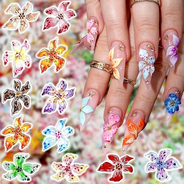 Huoflame 3D Blumen-Nagelcharms – 50 Stück, Eistransparent, Für DIY-Nageldesign!