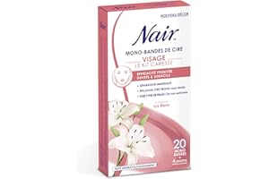 NAIR - Kit Caresse, Mono-Bandes de Cire Froide Spéciales Visage à l'Extrait de Lys, 20 Mono-bandes Bandes + 4 Lingettes "Finition Douceur"