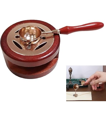 Chauffe-cire à Cacheter Vintage Rouge - En Bois Et Métal, Avec Cuillère, Pour Sceaux De Cire DIY - 4