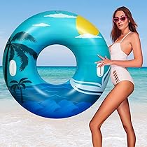 Bouée Gonflable Adulte Motif Feuilles Tropicales - 80 Cm - PVC Résistant - Pour Piscine, Plage, été