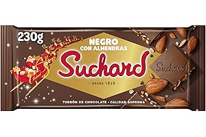 Suchard Turrón de Chocolate Negro con trozos de Almendra y Arroz Inflado, Sabor Intenso - 230 g