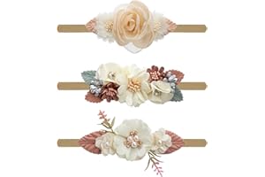 DRESHOW 3 Pièces Bébé Fille Nylon Bandeaux Fleur Élastique Bande De Cheveux Arcs Cheveux Accessoires pour Nouveau-Né Nourrisson Tout-petit