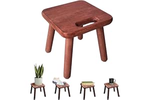 Yier Mei Handle Small Wooden Stool, Square Plant Stand Indoor Stool Small Side Table for House Plants, Kids Step Stool for Bedroom Bedside or Bathroom (Walnut Color,24cm)