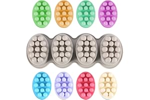 SYMPHONYW Silikon Seifenform, 4 Kavität Oval Massage Seifenform Keks Schokoladenkuchenform Tablett für DIY hausgemachte Handwerk (Grau)