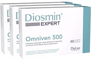DULÀC FARMACEUTICI 1982 DuLàc, Diosmin Expert Omniven 500, Food Supplement with Diosmin, Hesperidin, Helpful for Heavy and Swollen Legs, Microcirculation and Fragile Capillaries, Made in Italy, 120 Tablets