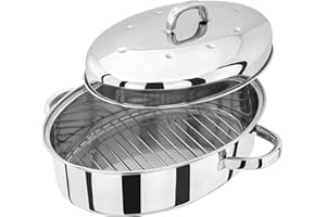 Judge TC120 Plat à rôtir haut en acier inoxydable avec grille et couvercle auto-arrosant 32 cm x 22 cm x 18,5 cm Passe au four et au lave-vaisselle Coffret cadeau