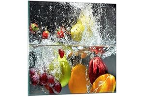ARTTOR Moderne Impression sur Verre Fruits eau éclaboussures nourriture Image Tableau en Verre Decoration Murale 60x60cm Deco Cadre Salon Chambre Carré Grand Tableaux Decoratifs Muraux Art GAC60x60-2972