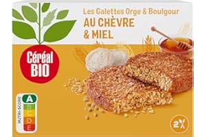 Céréal Bio Galettes Orge Chèvre Miel – Galettes Végétales Bio aux Céréales, Fromage de Chèvre & Miel – Gourmandes, Végétariennes – 200g (2x100g)