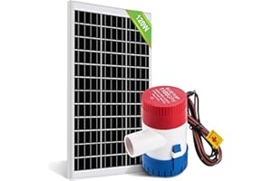 DCHOUSE Bomba de achique eléctrica de 1100 GPH, 12 V CC, bomba sumergible, bomba de agua de mar, con panel solar de 120 W para estanques, piscinas, barcos de pesca y caravanas