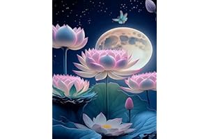 KUIZHEN Diamond Painting Full Set, Lotus Diamond Art Painting, DIY Malen nach Zahlen Erwachsene, Full Round Drill Diamond Painting Bilder Cross Stickerei Malerei Kits für Home Wall Decor 30x40 cm
