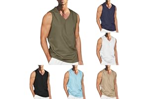 LUOLUOLUO Clearance Men's Cotton Linen Tank Tops Sleeveless Vests V Neck T Shirt Solid Color Muscle T-Shirt Quick-Dry Athletic Sports Undershirt Holiday Beach Shirts Comfortable Lightweight Fitness Top