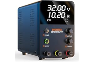 Alimentation laboratoire 32V 10.2A,Eventek Alimentation Stabilisée Alimentation stabilisée DC Réglable Blocs d'alimentation laboratoire Bouton de Sortie Marche/arrêt
