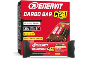 Enervit, Carbo Bar C2:1PRO Brownie, Barrette Energetiche, 30g di Carboidrati, Gusto Cioccolato, Per Attività di Endurance, +50% di Carboidrati Assorbiti, Senza Glutine, VeganOk, 12 Barrette da 45g