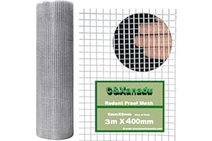 C&Xanadu 3mX400mm Rodent Proofing Wire Mesh,Rat Metal Mesh Sheet Hot Dip Galvanised Mesh,Welded Steel Mesh Panels Large-Stop & Prevent Rat & Mouse Access.