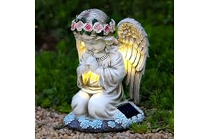 Tuzsocr Solar Engel Gartenstatuen - Betende LED-Schutzengel-Figur, Grablicht Outdoor-Dekoration, Wetterfest Grabschmuck für Friedhof, Fairy Engel Skulptur Deko Rasen, Hof, Terrasse, Fensterbank,20,5cm