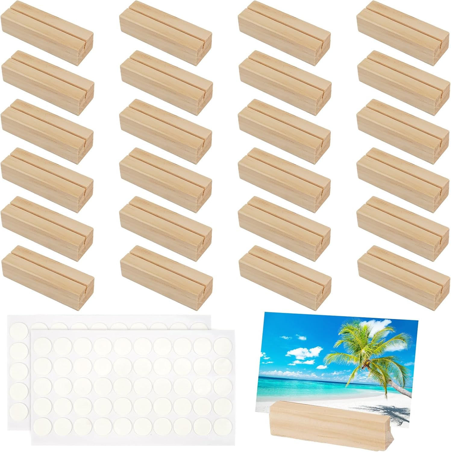 Lot de 24 Supports en Bois pour Cartes de Table, Photos, Menus | Porte-Cartes Postales avec Adhésif Double Face pour Restaurants, Mariages, Banquets, Fêtes