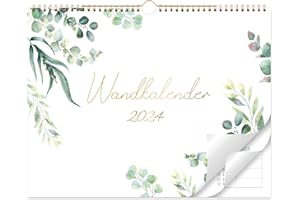 COLORAGE Wandkalender 2024 - Kalender 2024 Monatlicher hängender, 12 Monate Januar 2024 - Dezember 2024 Wandkalender, 14.8" x 11,6", Starke goldene Zwillingsdrahtbindung,Grüne Blätter
